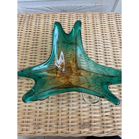 Vintage MCM Murano Sommerso Console bowl Abtract Yellow Green
